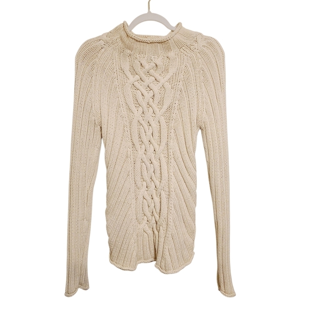 GAP | Women's Cream Mockneck Cableknit Long Sleeve Sweater (Size Medium)